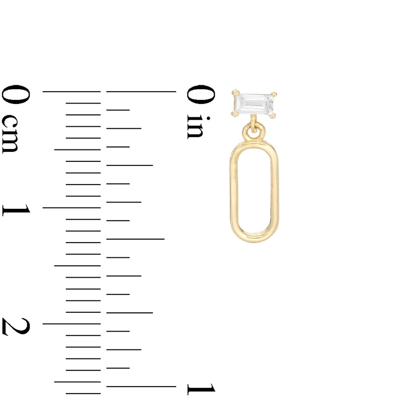 Sideways Baguette Cubic Zirconia Open Oval Drop Earrings in 10K Gold