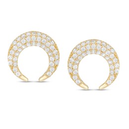 Cubic Zirconia Crescent Moon Stud Earrings in 10K Gold
