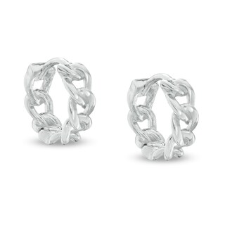 Curb Chain Huggie Hoop Earrings in Sterling Silver