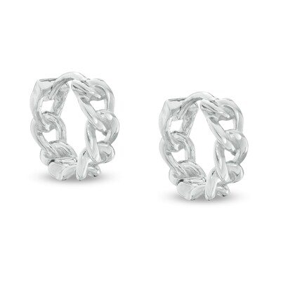 Curb Chain Huggie Hoop Earrings in Sterling Silver