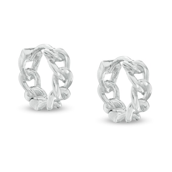 Curb Chain Huggie Hoop Earrings in Sterling Silver