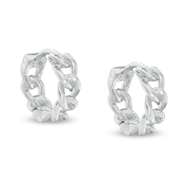 Curb Chain Huggie Hoop Earrings in Sterling Silver