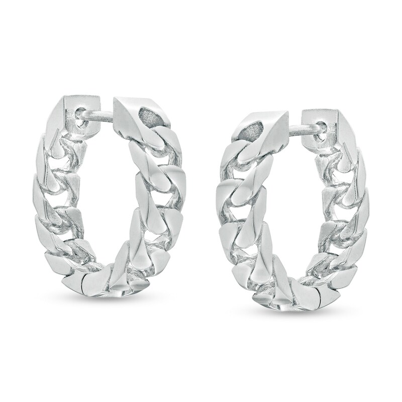 Main Image 1 of Curb Chain Huggie Hoop Earrings in Sterling Silver