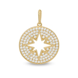 Cubic Zirconia Disc with Cut-Out North Star Necklace Charm in 10K Gold