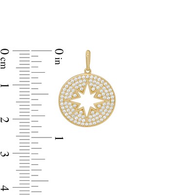 Cubic Zirconia Disc with Cut-Out North Star Necklace Charm in 10K Gold