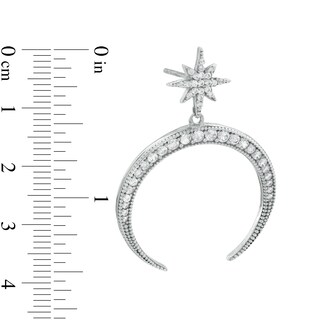 Cubic Zirconia Crescent Moon and North Star Drop Earrings in Sterling Silver