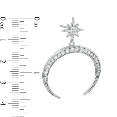 Cubic Zirconia Crescent Moon and North Star Drop Earrings in Sterling Silver