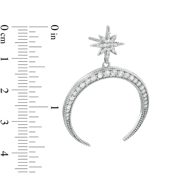 Cubic Zirconia Crescent Moon and North Star Drop Earrings in Sterling Silver