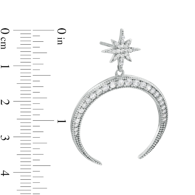Main Image 2 of Cubic Zirconia Crescent Moon and North Star Drop Earrings in Sterling Silver