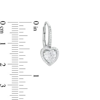 Heart-Shaped Cubic Zirconia Frame Drop Earrings in Sterling Silver