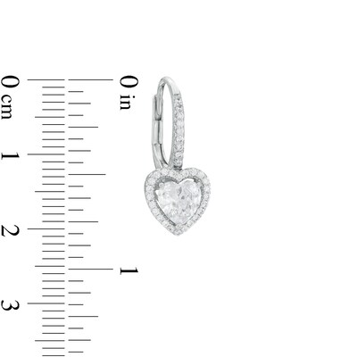 Heart-Shaped Cubic Zirconia Frame Drop Earrings in Sterling Silver
