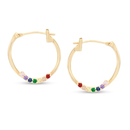 Multi-Color Cubic Zirconia Seven Stone Tube Hoop Earrings in 10K Gold