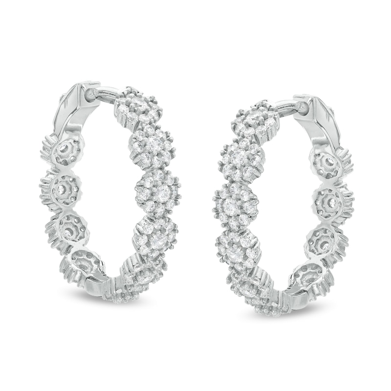 Cubic Zirconia Flower Hoop Earrings in Sterling Silver