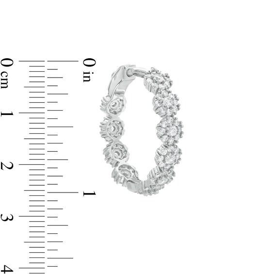 Cubic Zirconia Flower Hoop Earrings in Sterling Silver