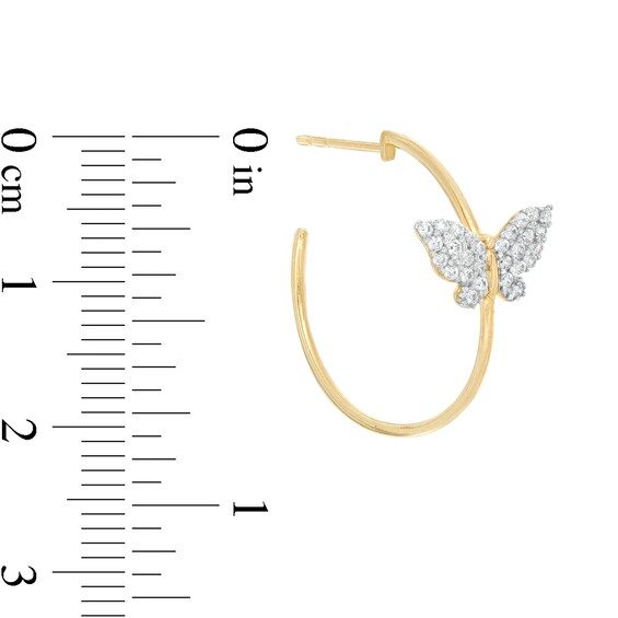 Cubic Zirconia Butterfly Hoop Earrings in 10K Gold