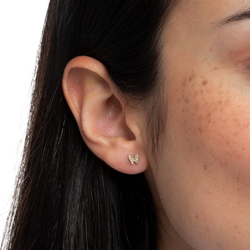 Main Image 3 of 1/20 CT. T.W. Diamond Butterfly Stud Earrings in 10K Gold