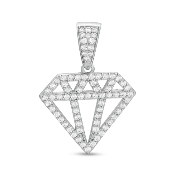 Cubic Zirconia Cut-Out Diamond-Shaped Necklace Charm in Solid Sterling Silver