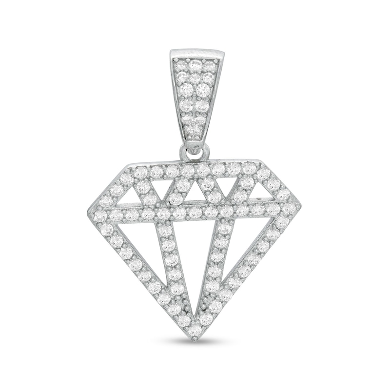 Cubic Zirconia Cut-Out Diamond-Shaped Necklace Charm in Solid Sterling Silver