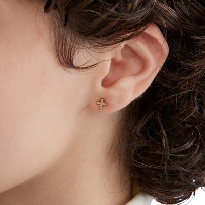 1/20 CT. T.W. Diamond Cross Stud Earrings in 10K Gold