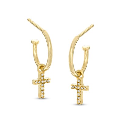 10K Gold 1/20 CT. T.W. Diamond Cross Dangle Hoops