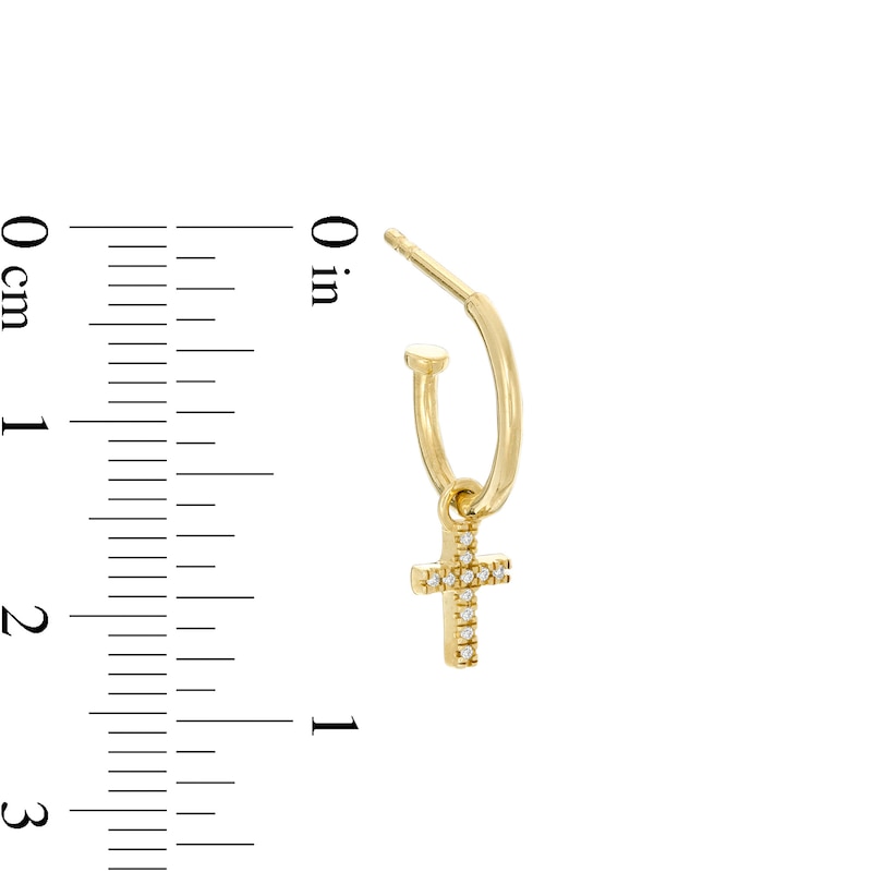 1/20 CT. T.W. Diamond Cross Huggie Hoop Earrings in 10K Gold