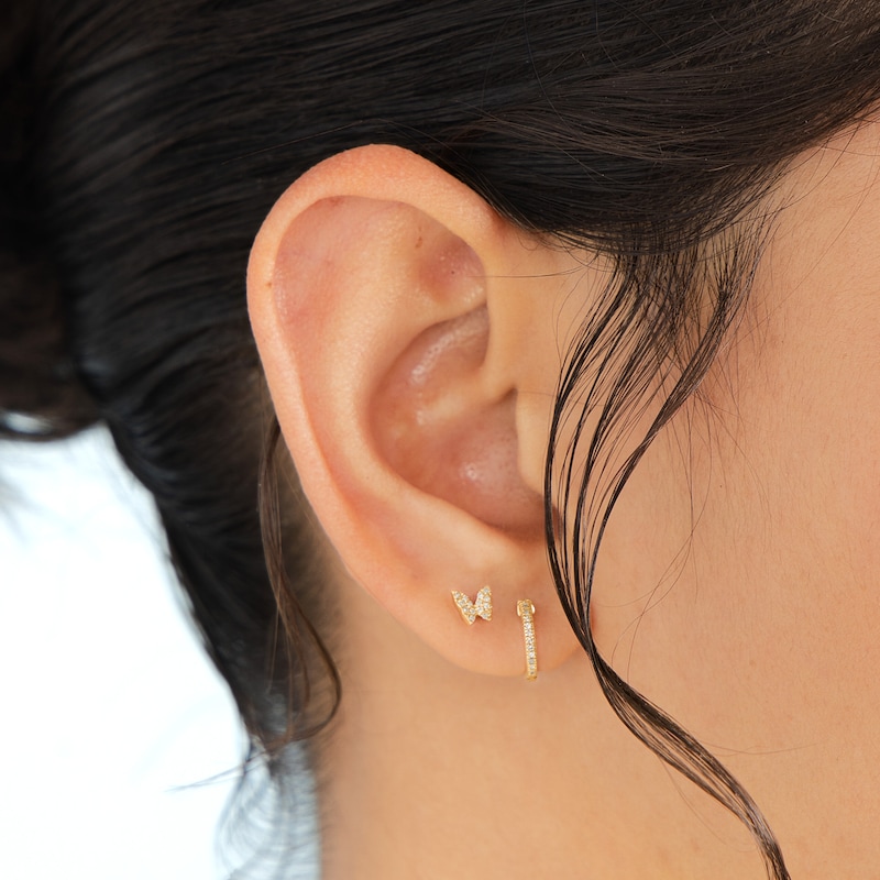 Main Image 4 of 1/20 CT. T.W. Diamond Huggie Hoop Earrings in 10K Gold