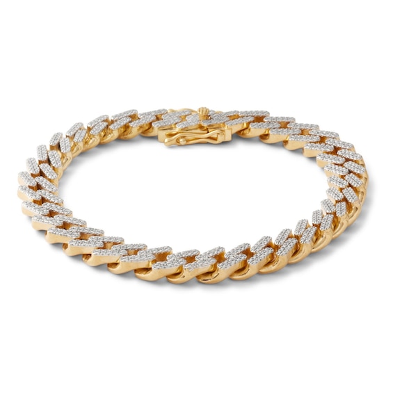 1/3 CT. T.W. Diamond Bar Zig-Zag Link Bracelet in Sterling Silver with 14K Gold Plate - 8.5"