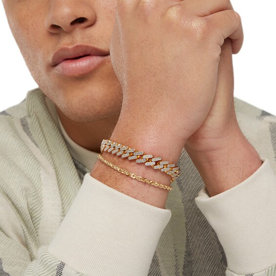 1/3 CT. T.W. Diamond Bar Zig-Zag Link Bracelet in Sterling Silver with 14K Gold Plate - 8.5"