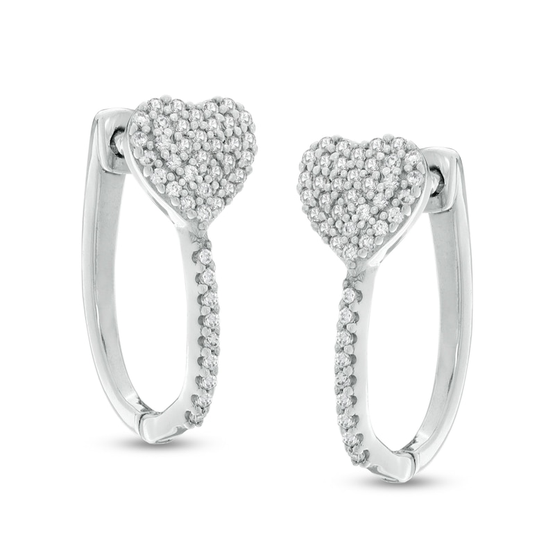 1/5 CT. T.W. Composite Diamond Heart Huggie Hoop Earrings in Sterling Silver