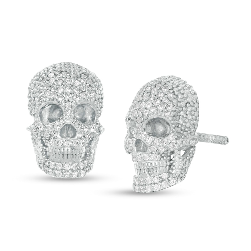 Main Image 1 of 1/3 CT. T.W. Diamond Skull Stud Earrings in Sterling Silver - Extra Long Post