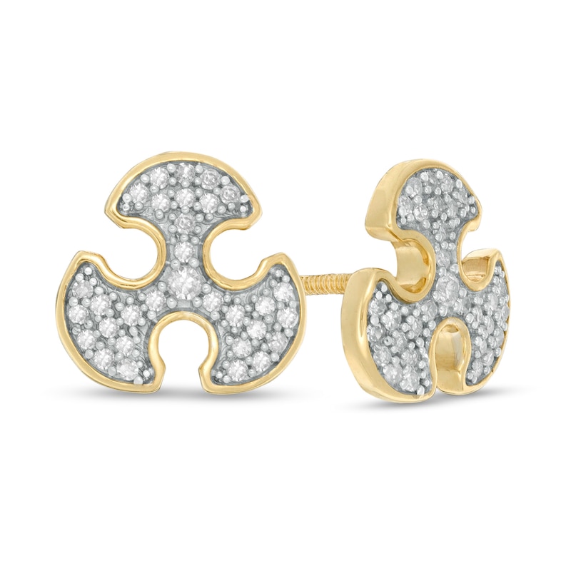 Mens' 1/8 CT. T.W. Diamond Blade Stud Earrings in 10K Gold - Extra Long Post