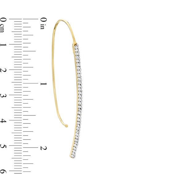 Made in Italy Crystal Curved Bar Oval Threader Earrings in 10K Gold
