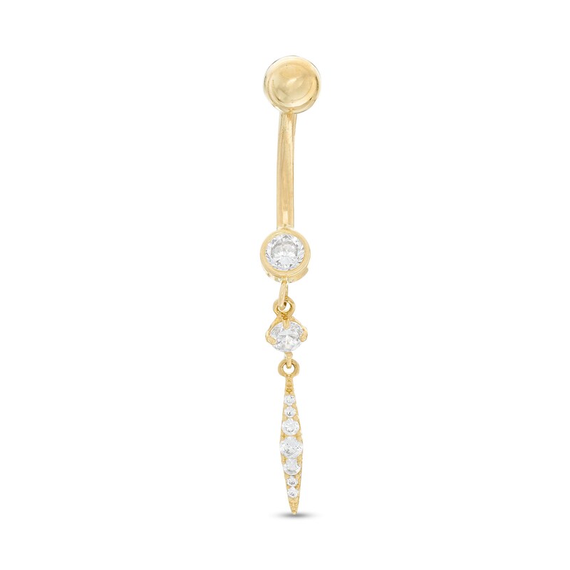 014 Gauge Cubic Zirconia Bezel-Set Dangle Belly Button Ring in 10K Gold