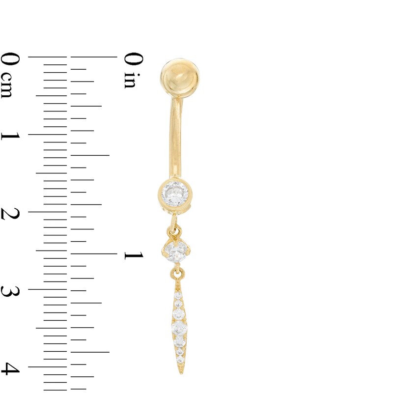 014 Gauge Cubic Zirconia Bezel-Set Dangle Belly Button Ring in 10K Gold