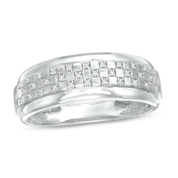 1/20 CT. T.W. Diamond checkerboard Wedding Band in Sterling Silver