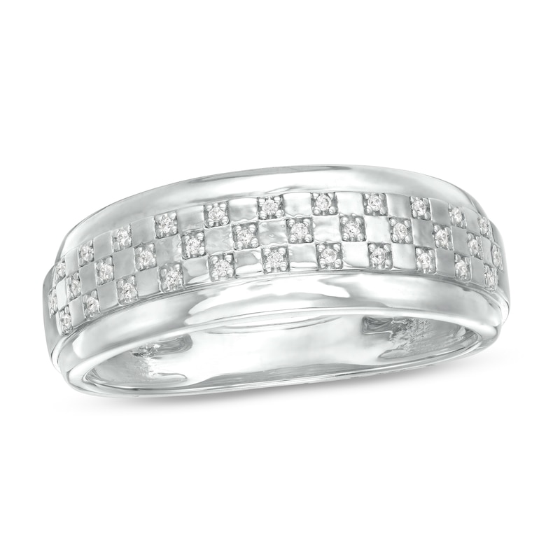 1/20 CT. T.W. Diamond checkerboard Wedding Band in Sterling Silver
