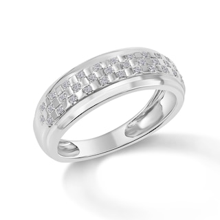 1/20 CT. T.W. Diamond Checkerboard Wedding Band in Sterling Silver