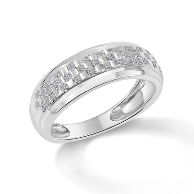 1/20 CT. T.W. Diamond Checkerboard Wedding Band in Sterling Silver