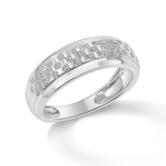 1/20 CT. T.W. Diamond Checkerboard Wedding Band in Sterling Silver