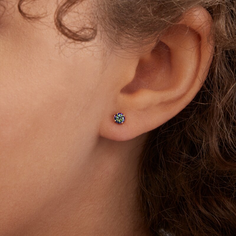 Main Image 3 of 4mm Rainbow Green Cubic Zirconia Solitaire Stud Earrings in 14K Gold