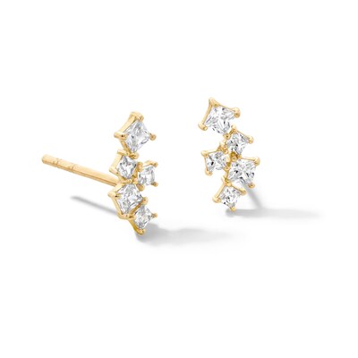 Square Cubic Zirconia Scatter Stud Earrings in 10K Gold