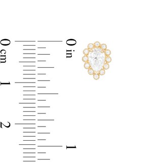 Pear-Shaped Cubic Zirconia Scallop Frame Stud Earrings in 10K Gold