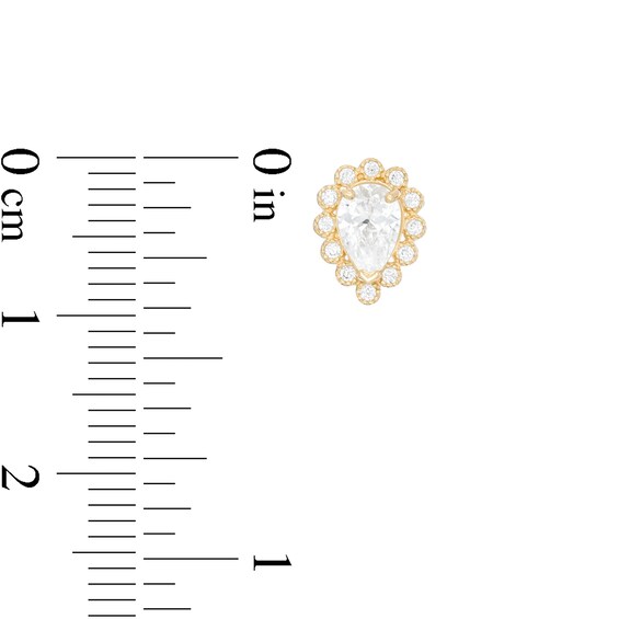 Pear-Shaped Cubic Zirconia Scallop Frame Stud Earrings in 10K Gold