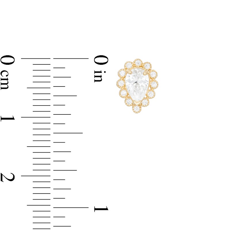 Main Image 2 of Pear-Shaped Cubic Zirconia Scallop Frame Stud Earrings in 10K Gold