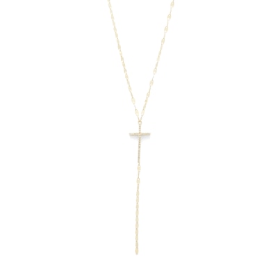 10K Solid Gold 1/15 CT. T.W. Diamond Cross "Y" Necklace - 17" + 1"