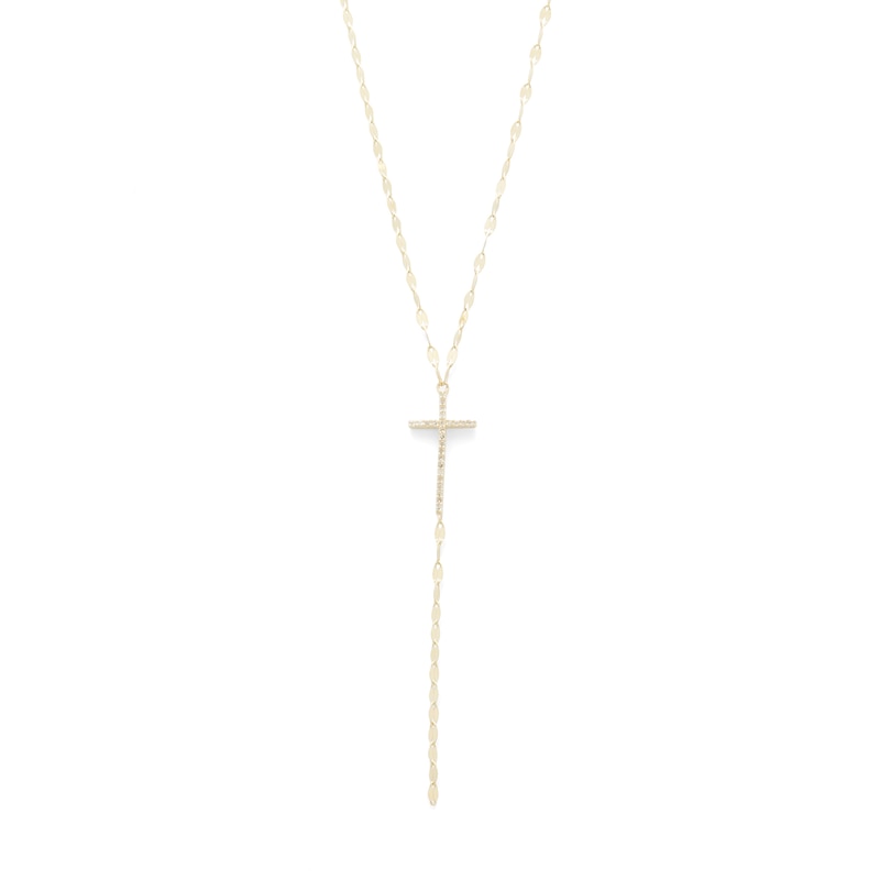 Main Image 1 of 10K Solid Gold 1/15 CT. T.W. Diamond Cross "Y" Necklace - 17" + 1"