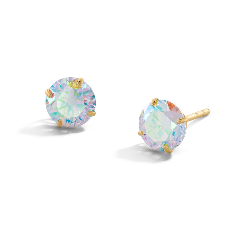 6mm Iridescent Cubic Zirconia Solitaire Stud Earrings in 14K Gold