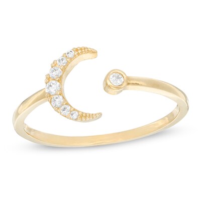 Cubic Zirconia Crescent Moon Open Shank Wrap Ring in 10K Gold