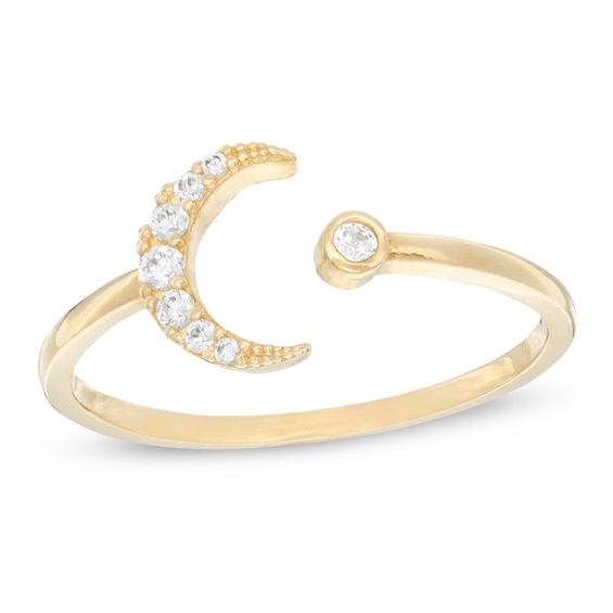 Cubic Zirconia Crescent Moon Open Shank Wrap Ring in 10K Gold