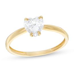 6mm Heart-Shaped Cubic Zirconia Solitaire Ring in 10K Gold